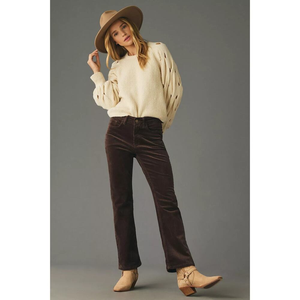 Anthropologie Pilcro The Yaya Mid Rise Corduroy Crop Flare Brown Pants NWT 27